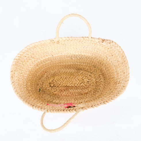 Flamingo Embroidered Basket 🦩- Tropical Handwoven Summer Tote